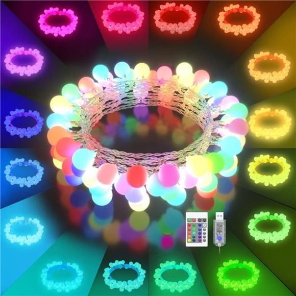 LED String Lights USB Plug-16Color Changing 21.3FT 50LED Globe BallsString Light - Picture 1 of 7